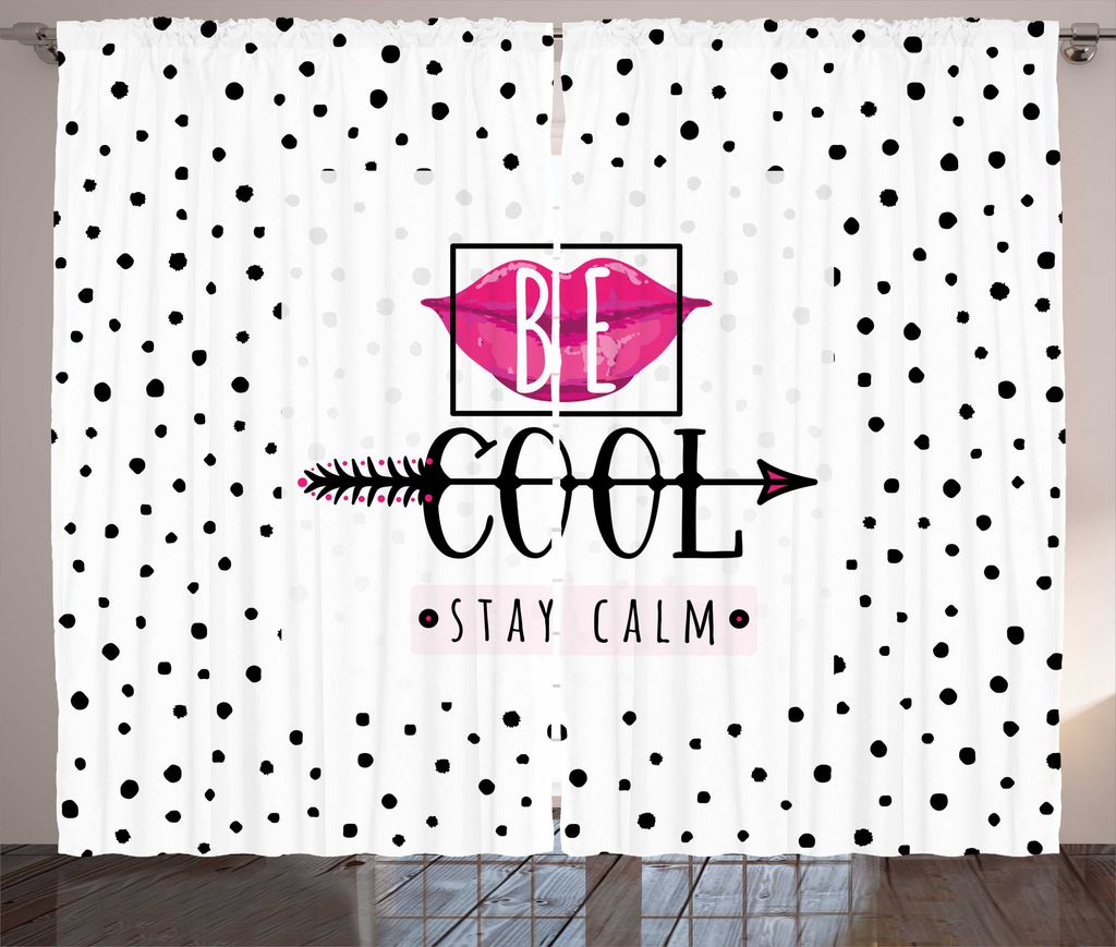 ABAKUHAUS Sprichwort Rustikaler Gardine, Be Cool Aufenthalt-Ruhe Lippen Pfeil, Schlafzimmer Kräuselband Vorhang mit Schlaufen und Haken, 280 x 225...