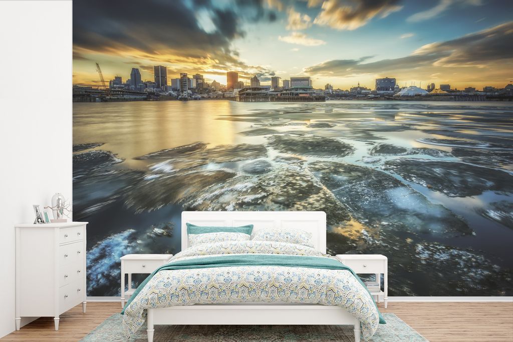 MuchoWow Fototapete für Wohnzimmer oder Schlafzimmer Wandtapete Vinyl Motivtapete Gefrorener Sankt-Lorenz-Strom vor Montreal, Kanada - 330x220 c...