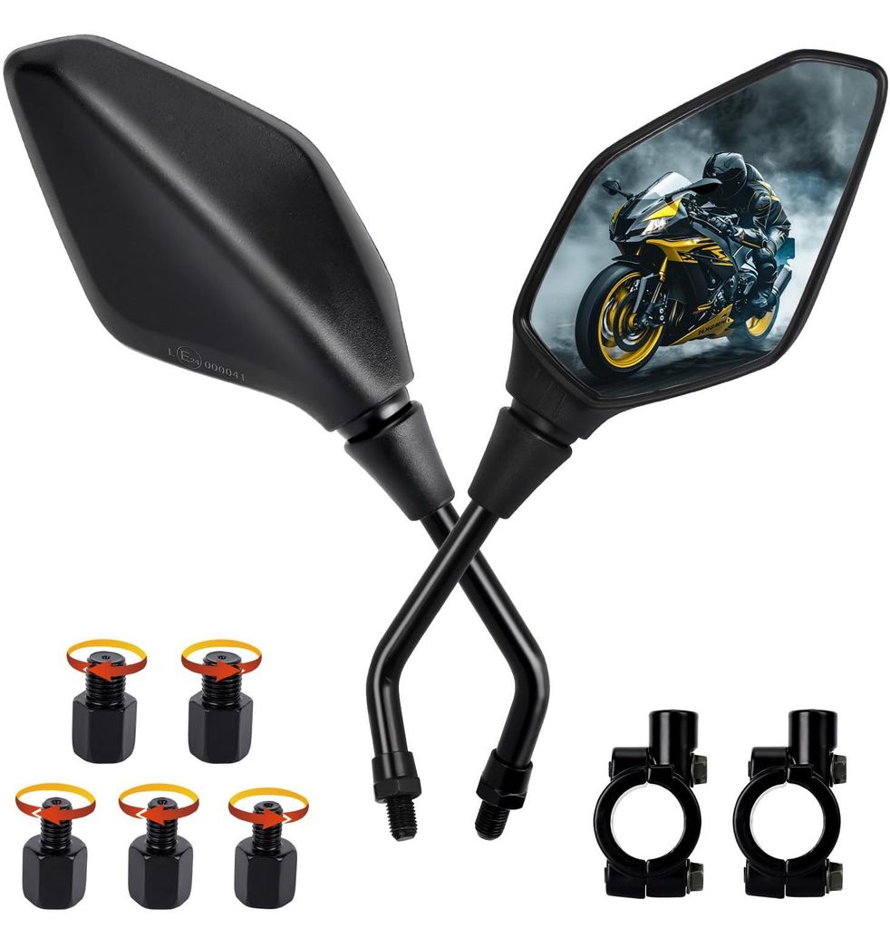 Motorradspiegel, E-, universell M8/M10, Rückspiegel für Motorräder mit Links- und Rechtsgewinde, Lenkerendenspiegel für Motorräder, Roller, E-...