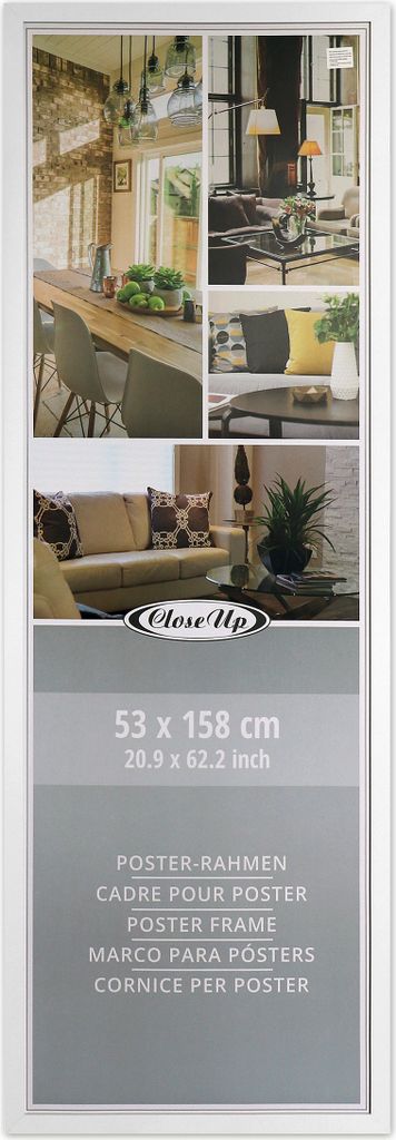 A collage of interior design images and product information for a poster frame.