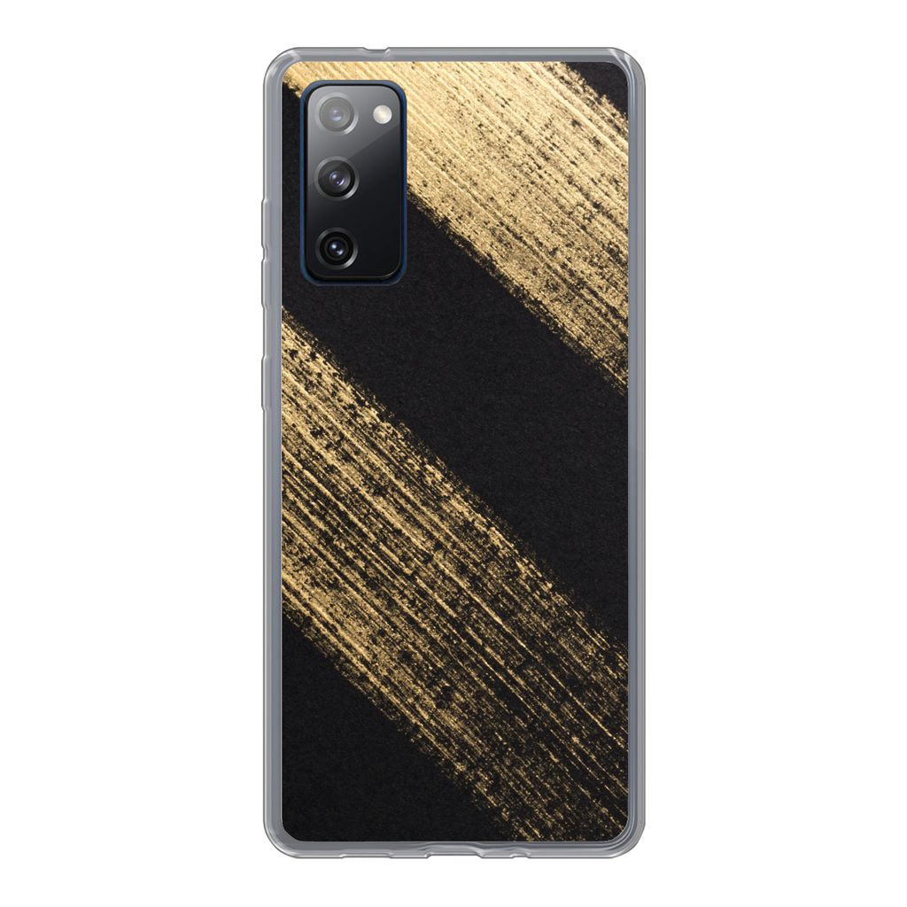 MuchoWow Handyhülle Schutzhülle Hülle für Samsung Galaxy S20 FE Goldene Farbstreifen auf schwarzem Hintergrund Silikon Softcase Handy Hülle ...
