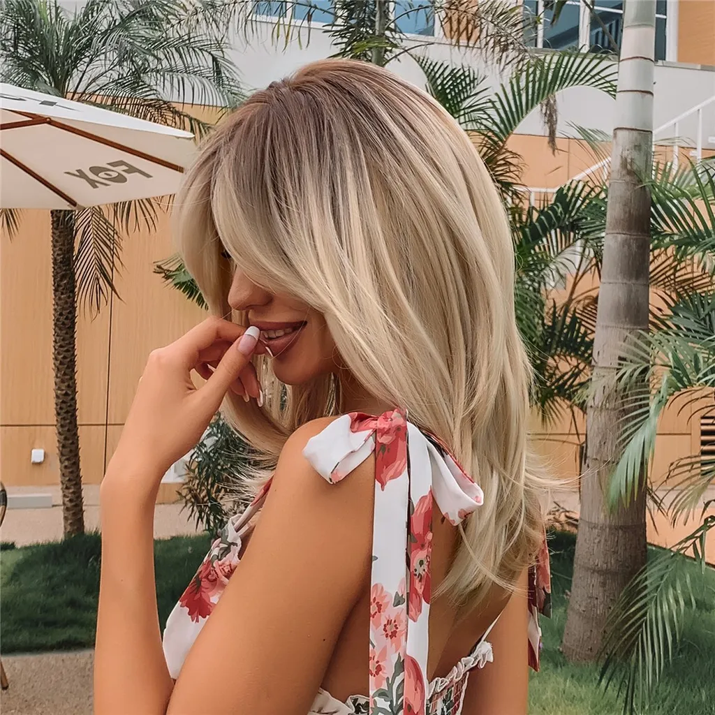 Perruque blonde lavable et peignable haute qualité 50 cm ombre