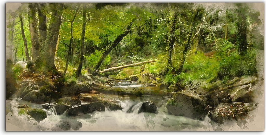 Coloray Canvas 120x60 Wandbild Leinwand Bilder Foto Kunstdruck Malerei Wasser Wald Grün