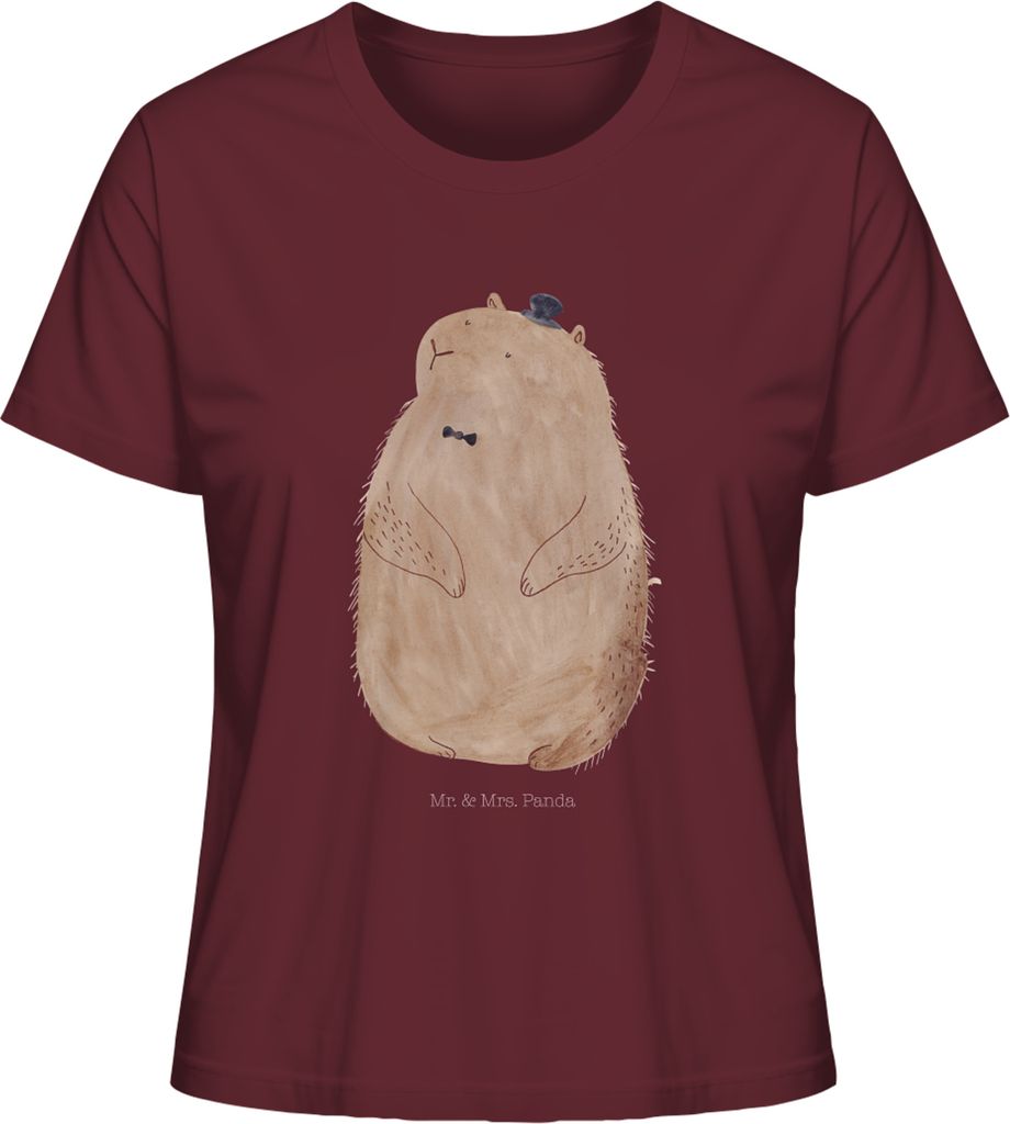 Mr. & Mrs. Panda Damen Oberteil Murmeltier Größe M - Burgundy - Geschenk, Basic T-Shirt, Respekt, Lustige Sprüche, Kurzarmshirt, Knigge, Fröhli...
