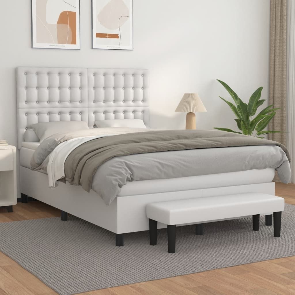 Möbel Boxspringbett mit Matratze Weiß 140x200 cm Kunstleder - Bettrahmen 3137666