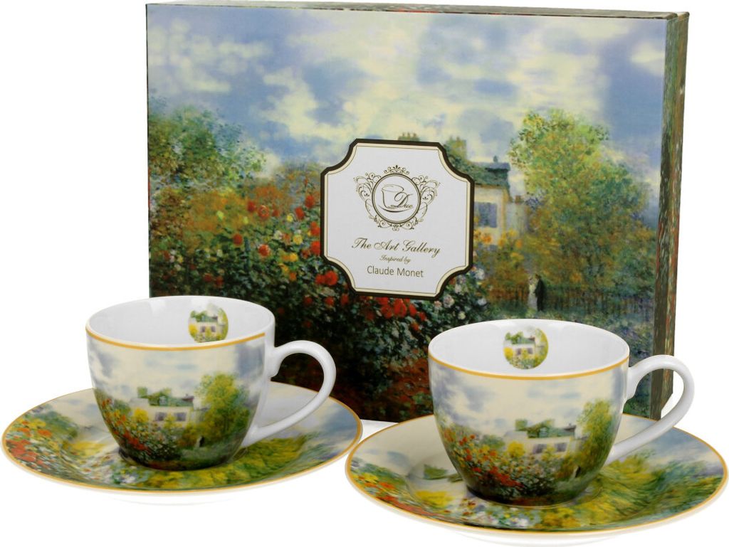 DUO ART GALLERY 2er-Set Espressotassen 90 ml THE GARDEN AT ARGENTEUIL mit Untertassen, New Bone China Porzellan