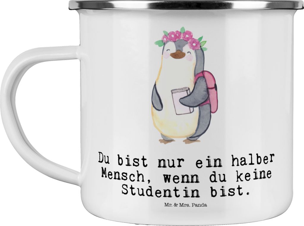Mr. & Mrs. Panda becher emaille Studentin Herz - Weiß - Geschenk, Haferl, Kaffeepott, Teetasse, Tasse