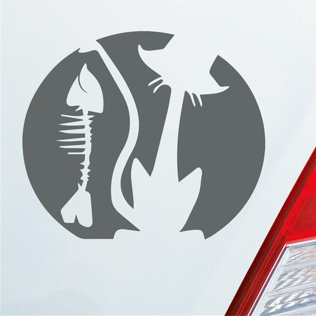 Auto Aufkleber Katze Cat Animal Tier Fisch Mond Mieze 10x8 cm Grau Sticker Heckscheibenaufkleber