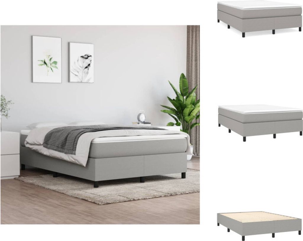 vidaXL Boxspringbett mit Matratze Hellgrau 140x200 cm Stoff - Betten & Bettgestelle