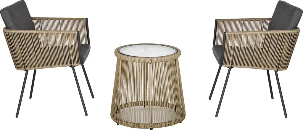 Mobilier de jardin en rotin gris résistant aux UV avec table assortie