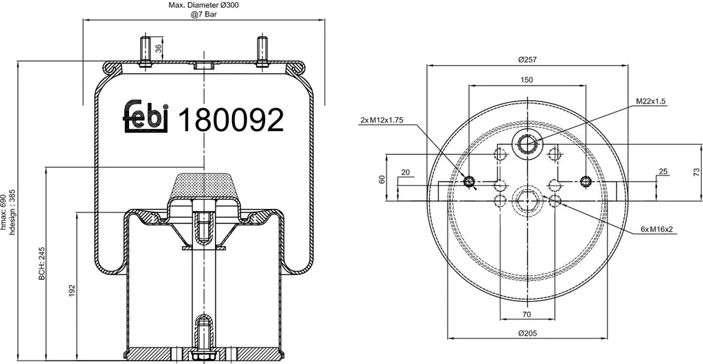 Suspension pneumatique Febi 180092 pour transport routier et remorque