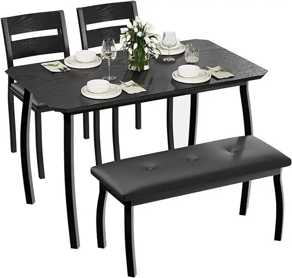 Ensemble de salle à manger table en bois et banc rembourré pour 4 personnes