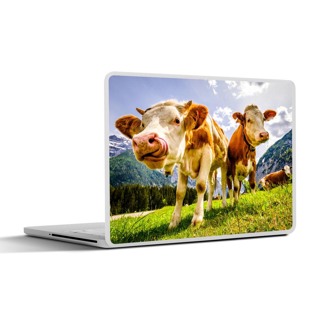 MuchoWow Laptop Aufkleber Sticker Cover Kühe - Berge - Gras - Landschaft - Alpen 32.5x23.5 cm - Sticker für Laptop - Selbstklebend