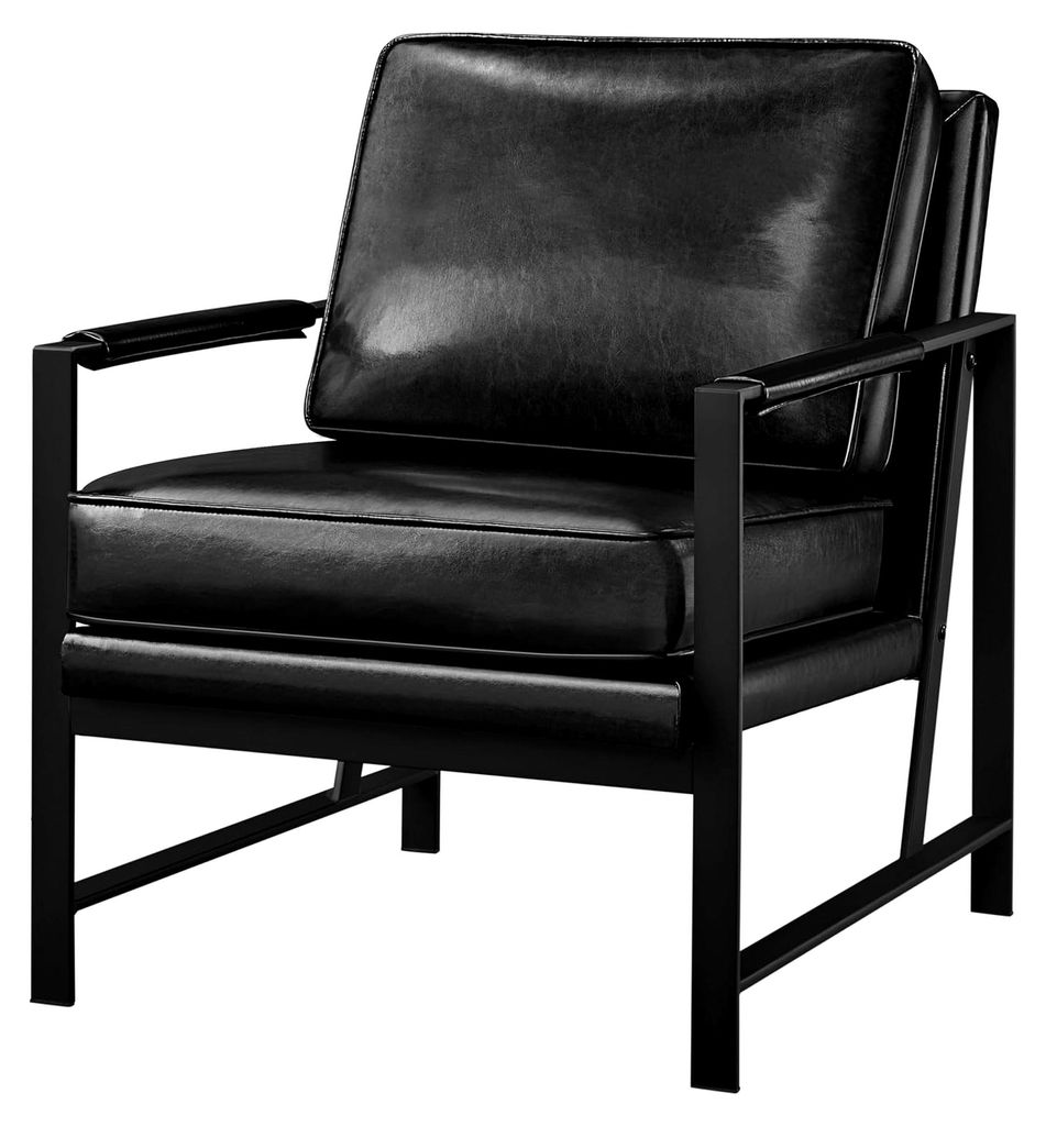 Retro Sessel Lehnstuhl Relaxsessel mit Rückenlehne Einzelsessel aus Metallrahmen und Kunstleder, schwarz
