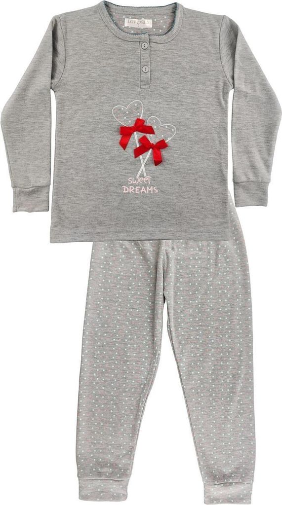 Mädchen Kinder Pyjama langarm Winter zweiteiliger Schlafanzug Grau/116