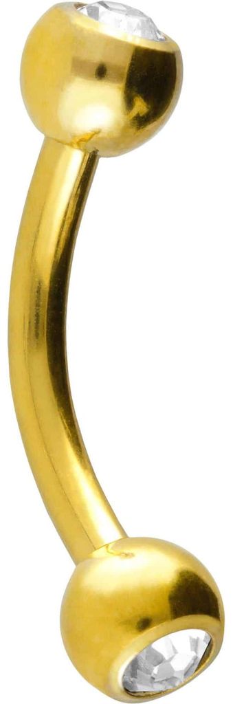 Bauchnabel-Piercing, Rook Piercing Chirurgenstahl Banane ZWEI KRISTALLE Gold Stablänge: 10mm + Stabstärke: 1,6mm + Kugelgröße: 4mm