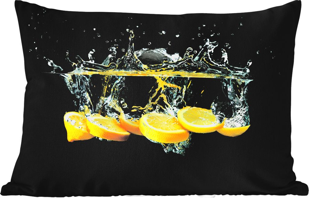 MuchoWow Outdoor Kissen - Zitrone - Frucht - Gelb - Stilleben - Wasser - 50x30 cm - Wetterfest - Lounge Kissen - Sofa kissen - Wohnzimmer Dekoration