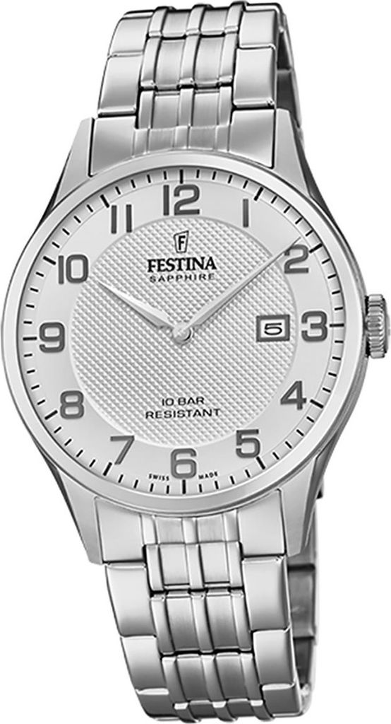 Festina Edelstahl Herren Uhr F20005/1 Armband-Uhr silber Swiss Made D2UF20005/1