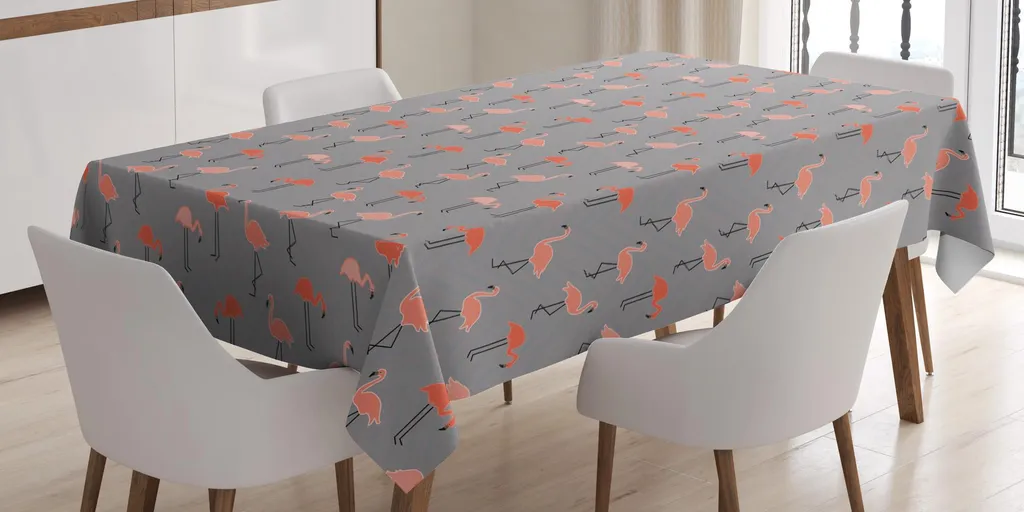 ABAKUHAUS Tovaglia Flamingo, sfondo a zig zag chevron con stampa animale uccelli della foresta tropicale, 140 x 240 cm, salmone pallido grigio