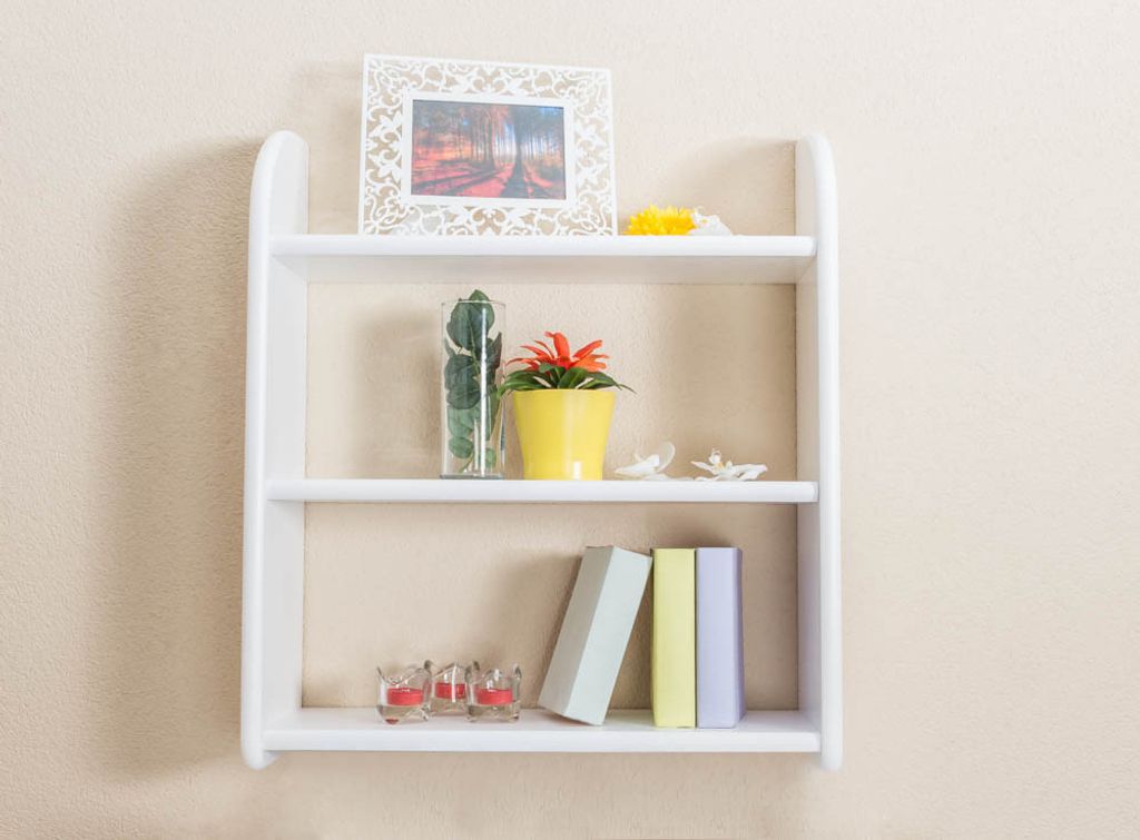 Küchenregal Hängeregal Küchen-Wandregal - 60 cm breit, Kiefer Massivholz, Farbe: Weiß