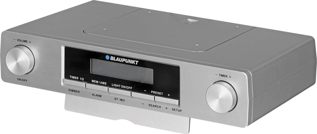 A silver Blaupunkt kitchen radio with an LCD display and control buttons.