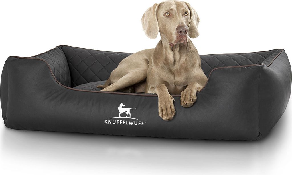 Knuffelwuff Hundebett Milan aus laser-gestepptem Kunstleder XL 105 x 75cm Schwarz