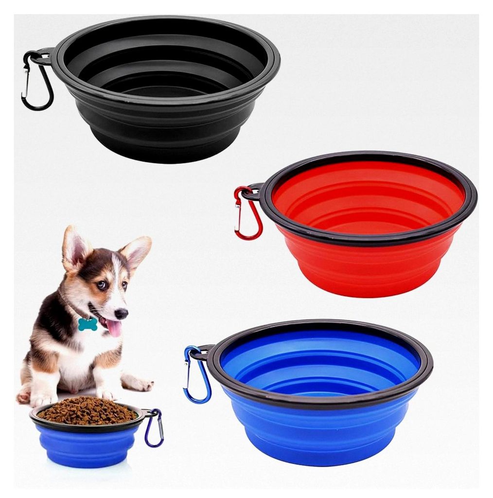 Faltbarer Reisenapf für Hunde und Katzen, 3 Sets Silikon Hundenapf für Reisen, tragbarer Wasser- und Futternapf
