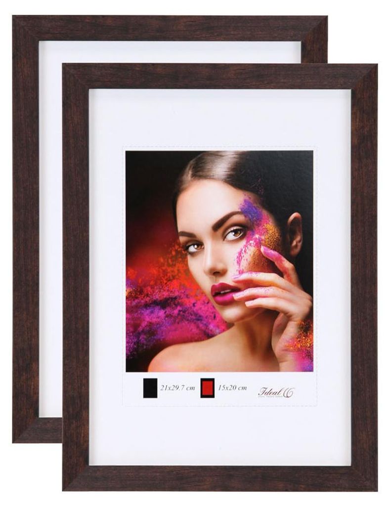 2er 3er 5er Set Holz Bilderrahmen Lifestyle Plexi Foto Rahmen Collage Wanddeko Poster HR-25 - Farbe: 2er Pack Nuss | Format: 50x70