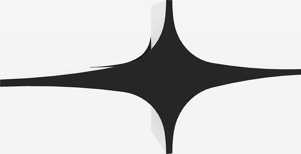 A stylized black starburst shape against a white and light gray background.