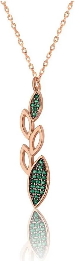 Collier Tulipe Design Turc, Argent 925 Rose Gold et Cristal Vert