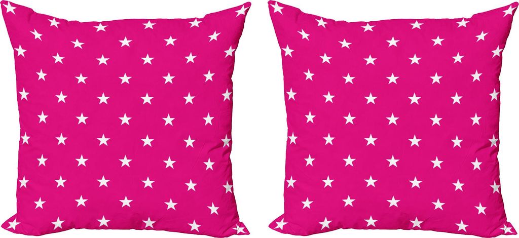 ABAKUHAUS Hot Pink Kissenbezug Set (2Stück), Symmetrisches Muster mit weißen Sternen Girlish Muster Schöne Retro Party Fliese, 45 x 45 cm, Pink ...