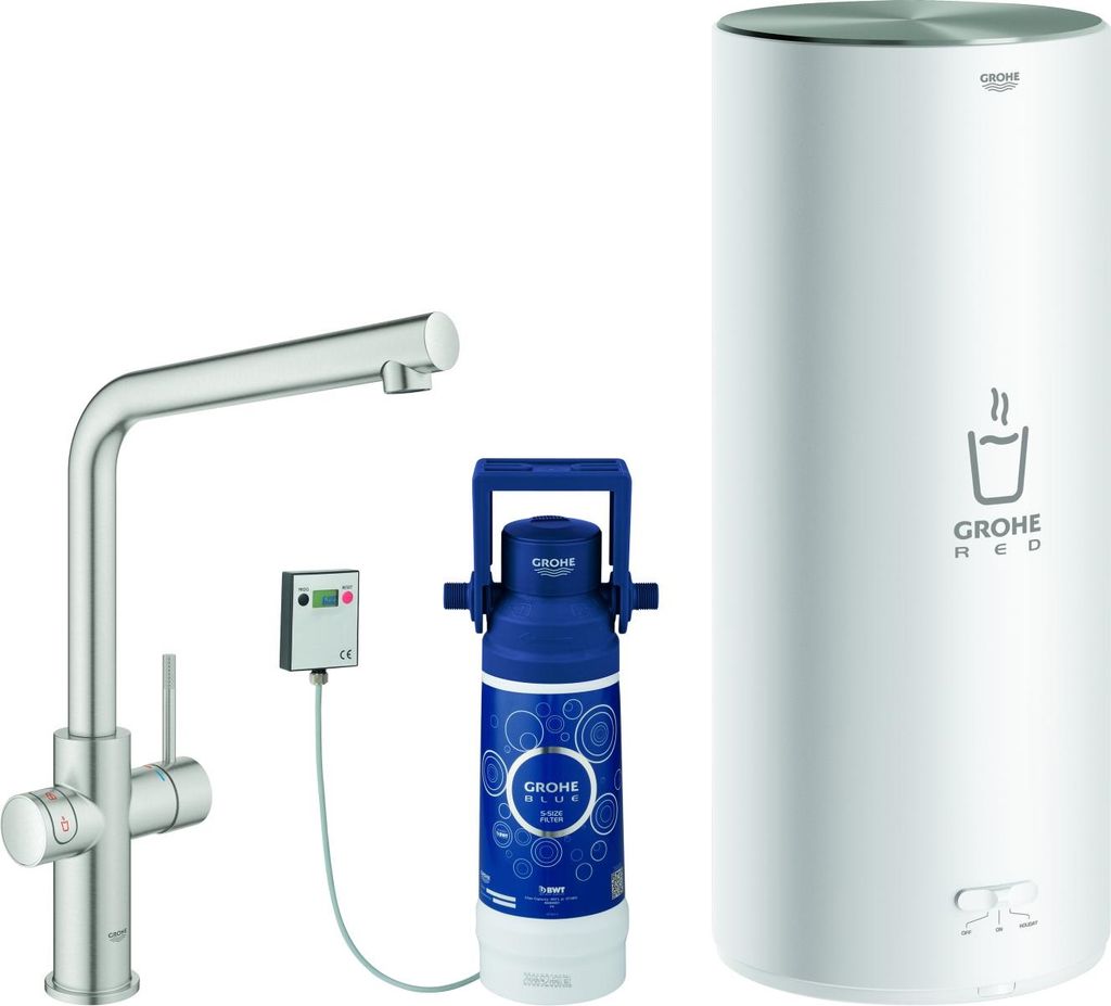 Grohe Red Duo Einhand-Spültischarmatur Set, Ausladung 221mm, L-Auslauf, mit GROHE Red Boiler Größe L, 30325DC1
