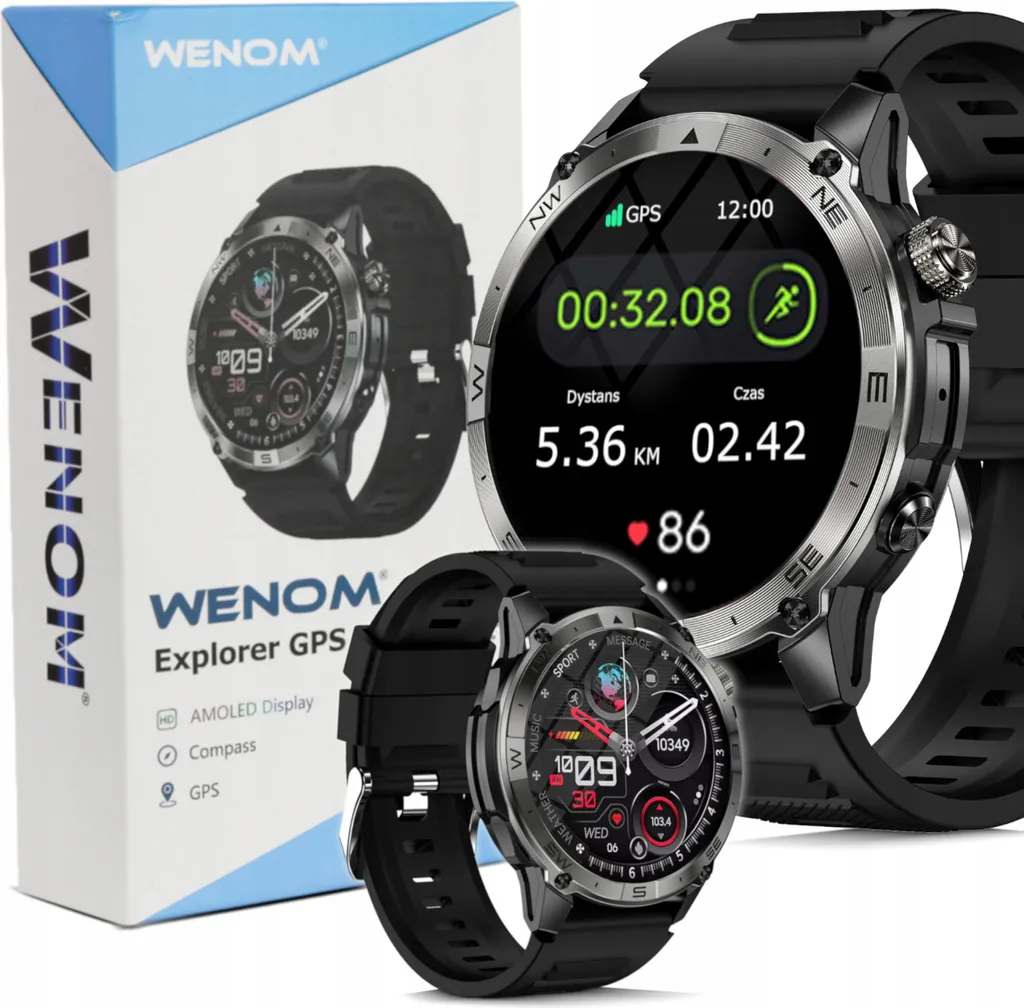 Montre GPS étanche 3 ATM Wenom Explorer menu polonais et suivi sport