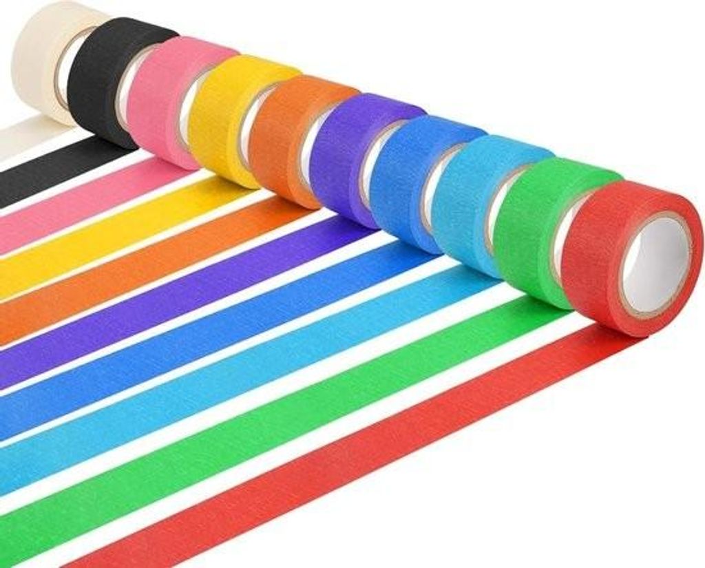 10 Rollen buntes Klebeband – 25 mm x 10 m – Abdeckband für Maler – Washi-Tape für Wandbilder – Kunst- und Autolack-Dekoration