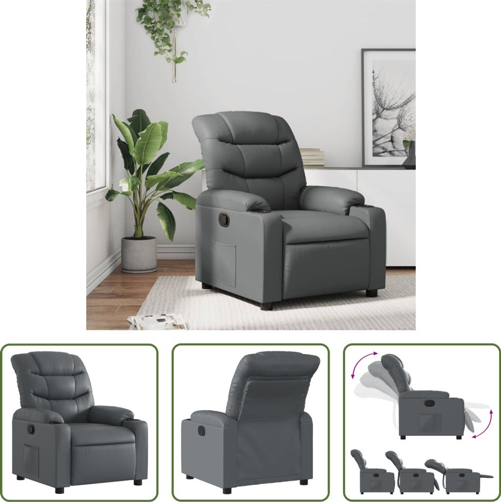 The Living Store Relaxsessel Grau Kunstleder