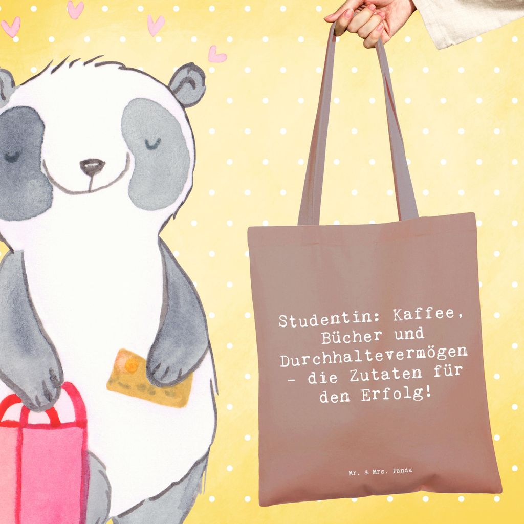 Mr. & Mrs. Panda Stoffbeutel Spruch Studentin Erfolg - Braun Pastell - Geschenk, Geschenke für Berufstätige, Schultasche, Einkaufstasche, Tasche,...