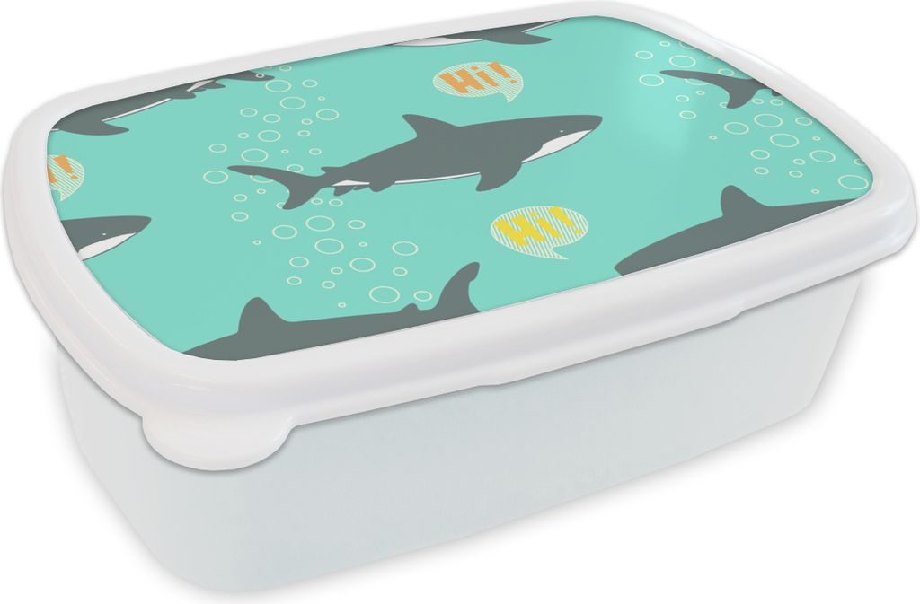 KitchenYeah Lunchbox Brotzeit Brotdose 17x11 cm Muster - Wasser - Hai - Jungen - Kind - Kinder Kinder Brotzeitdose - Lunch Box - Kinder - Sandwic...