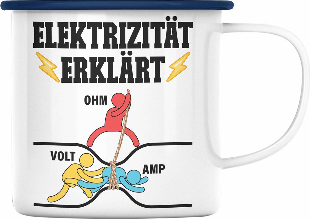 Trendation - Elektriker Emaille Tasse Geschenk Emaille Emaille Tasse Gadget Lustig Geschenkidee Männer Elektrizität Ohm Volt Amp Elektrotechnik E...