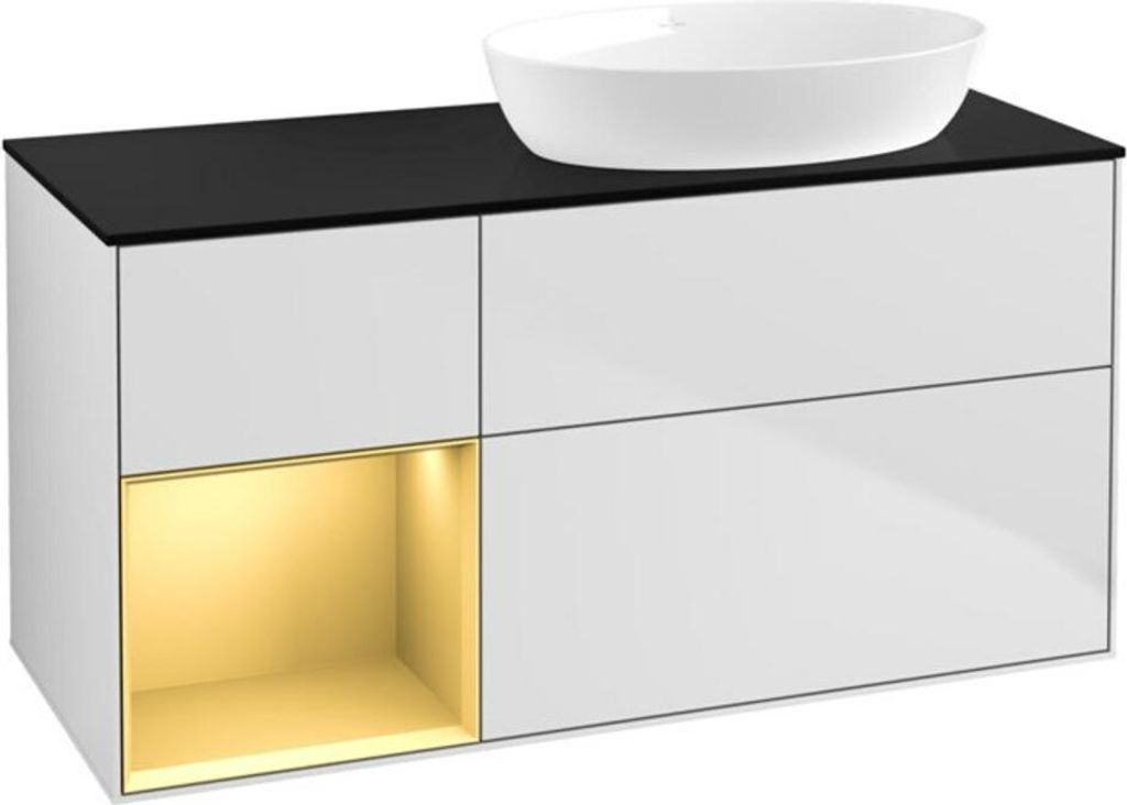V&B Waschtischunterschrank Finion 120cm, Pl b m, Reg gol m Lac, wh. m Lac
