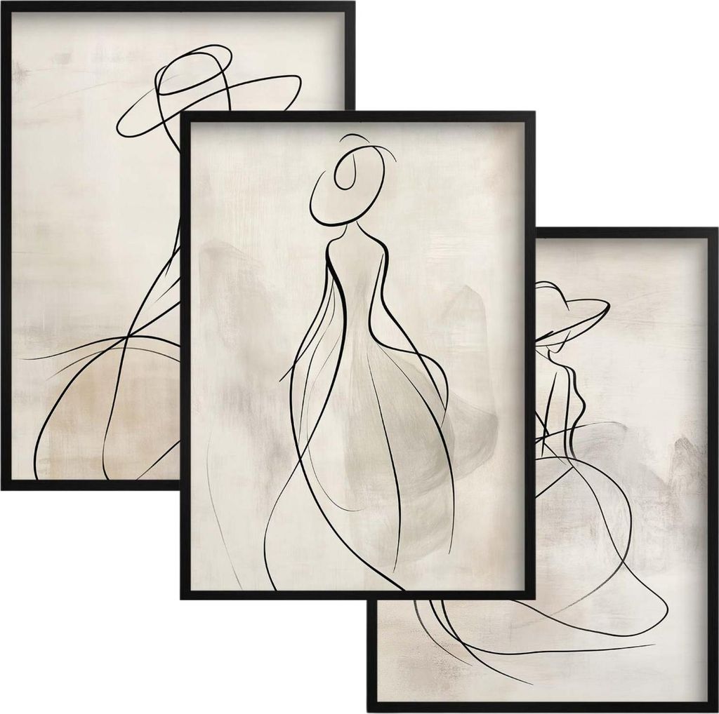 Moderne Poster Wandbilder Triptychon Boho im Rahmen für das Wohnzimmer Frauen