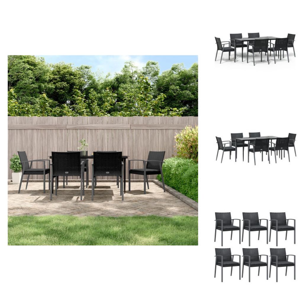 vidaXL 7-tlg. Garten-Essgruppe mit Kissen Poly Rattan und Stahl - Gartenmöbel-Sets
