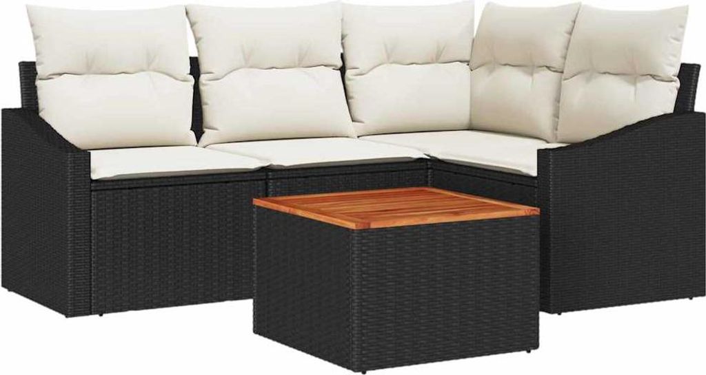 "SALE 2026" Gartensofa-set - elegantes Design - Sitzgruppe mit Sofa, Tisch - mit Speicher 5 pcs Schwarz und Creme Poly-Rattan - Terassenmöbel DEM...