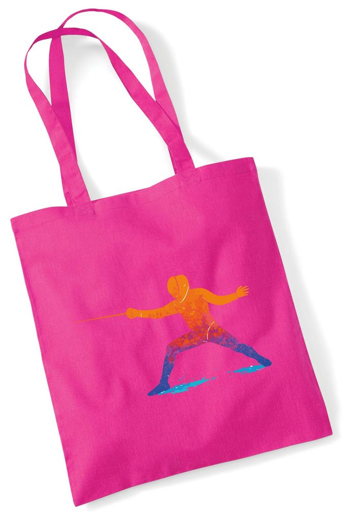 Huuraa Jutebeutel Fechten bunte Silhouette 10 Liter Fuchsia Baumwolle Tasche Geschenkidee