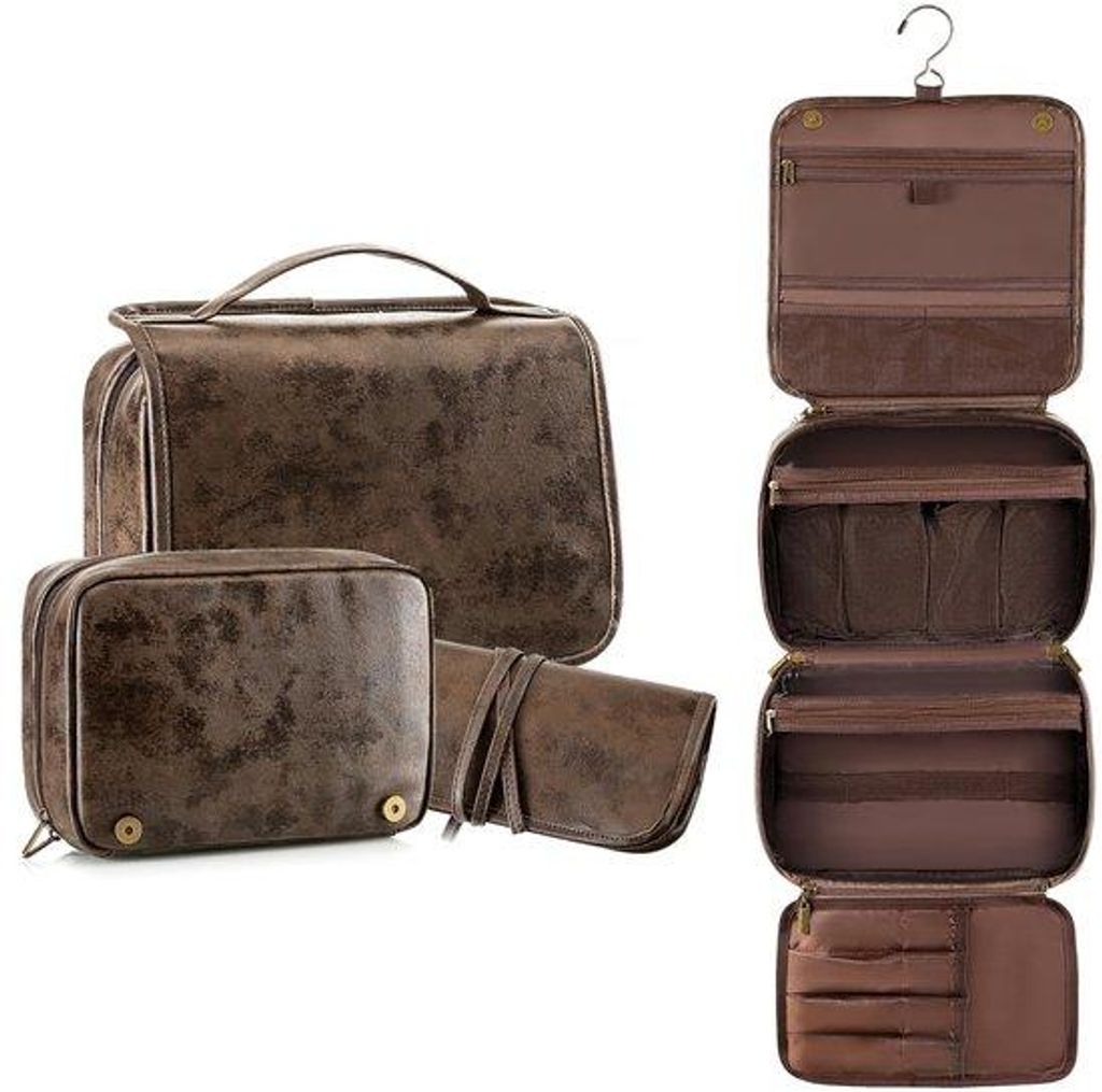 PU-Toilettenbeutel für Damen und Herren, hängende, 3-in-1 multifunktionale, wasserdichte Reisetasche, 29,5 x 22 x 10 cm