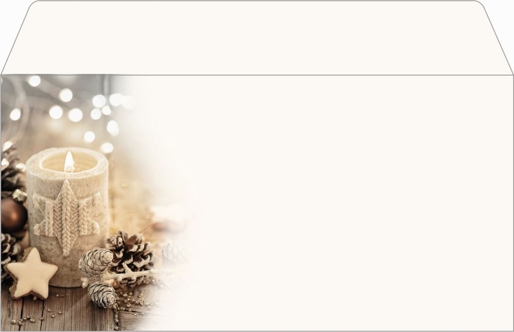 SIGEL DU450 Weihnachts-Umschlag "Beige Christmas Candle" - beige, braun, weiß - gummiert - DIN lang - 25 Umschläge