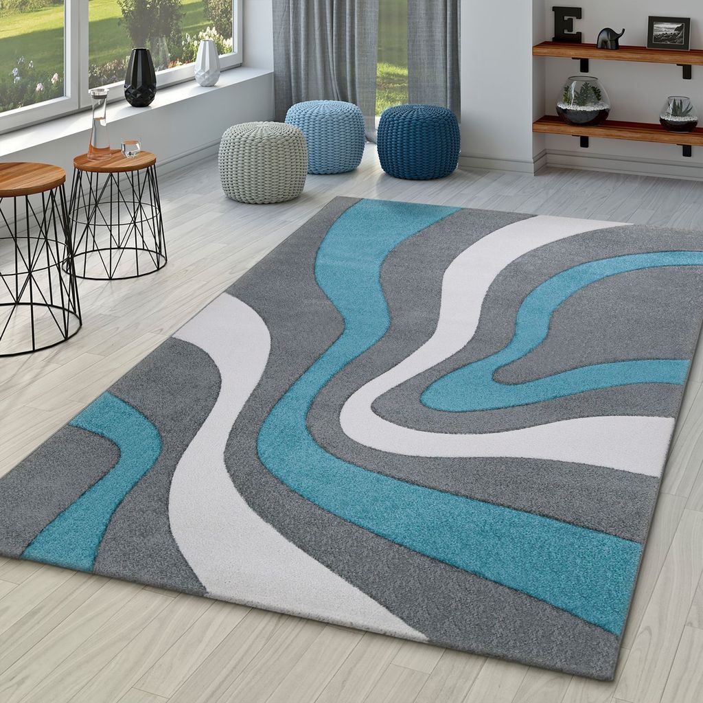 TT Home Wohnzimmer Teppich Moderner Kurzflor 3D Optik Geometrisches Wellen Design Größe 120x170 cm