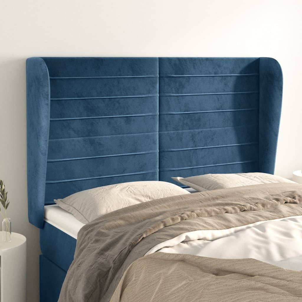 Maison Exclusive - Kopfteil mit Ohren Dunkelblau 147x23x118/128 cm Samt