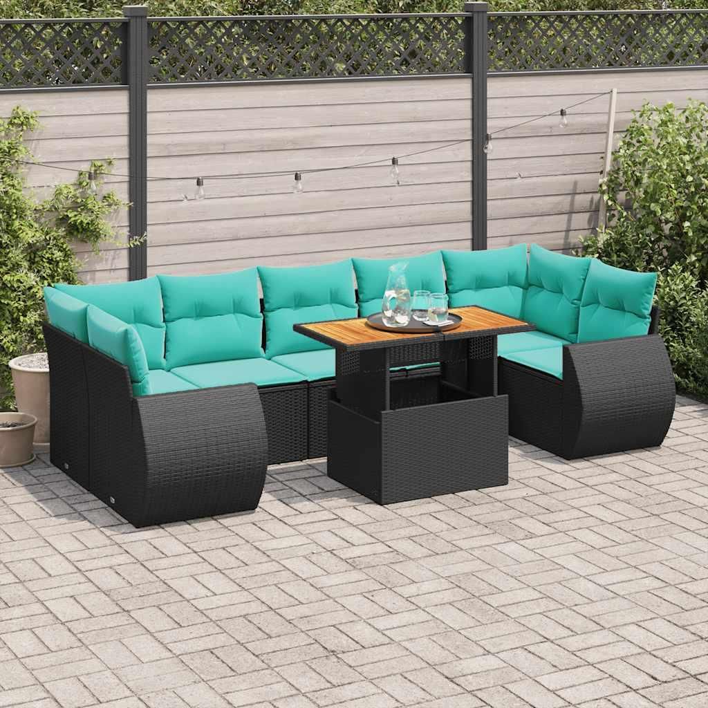 Maison Exclusive - 8-tlg. Garten-Sofagarnitur mit Kissen Schwarz Poly Rattan