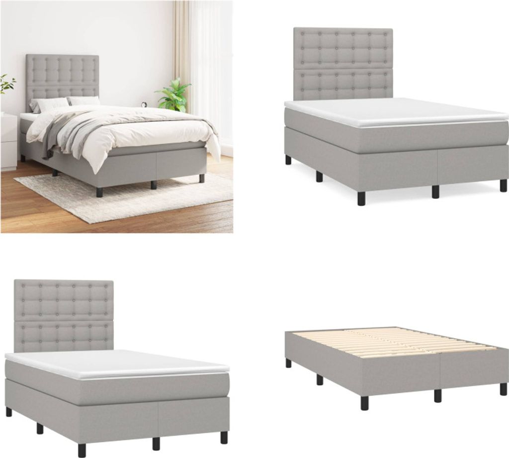 vidaXL Boxspringbett mit Matratze Hellgrau 120x200 cm Stoff - Boxspringbett - Boxspringbetten - Bett - Schlafzimmermöbel