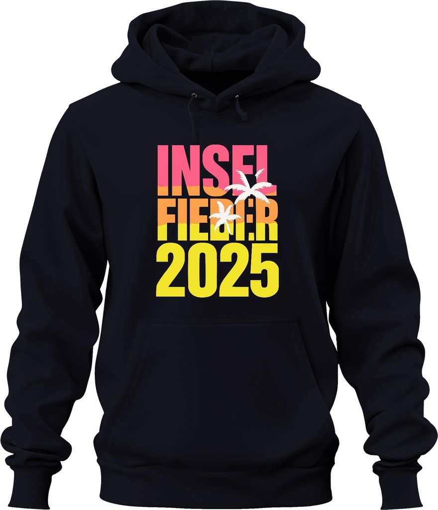 Inselfieber 2025 Inselurlaub Sommerurlaub Strand Palmen Meer Uni Hoodie Kapuzenpullover, Navy, XXL